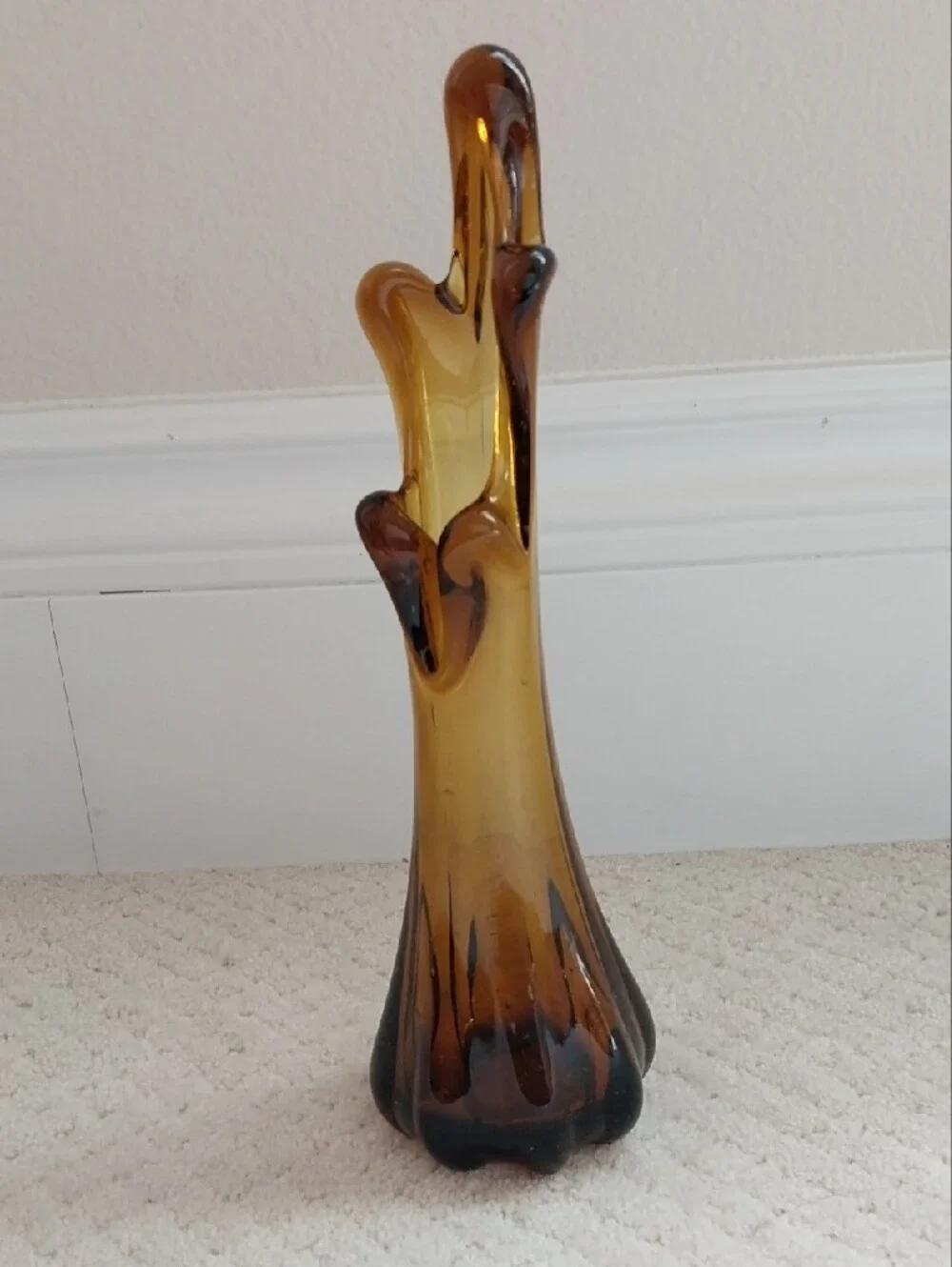 Murano Amber and Dark Brown Sculptural Art Glass Vase
